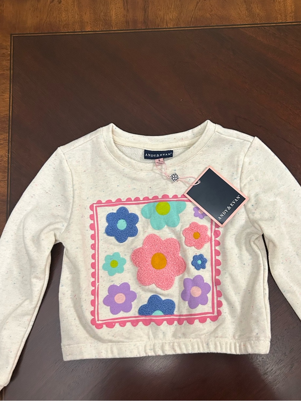 Andy & Evan Cream Sweatshirt with Colorful Floral Appliqués